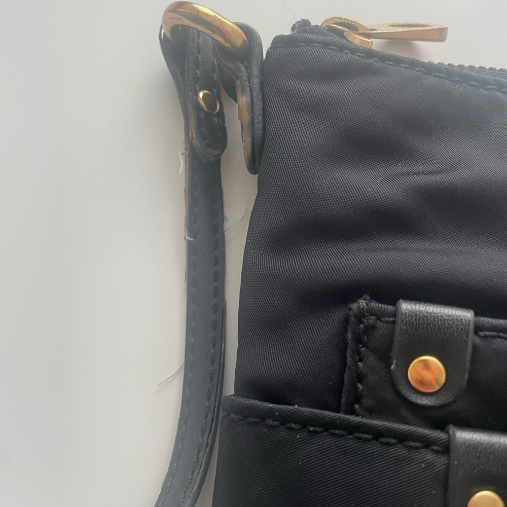Black Nylon Crossbody Bag with Gold Accents - Picture 3 of 11